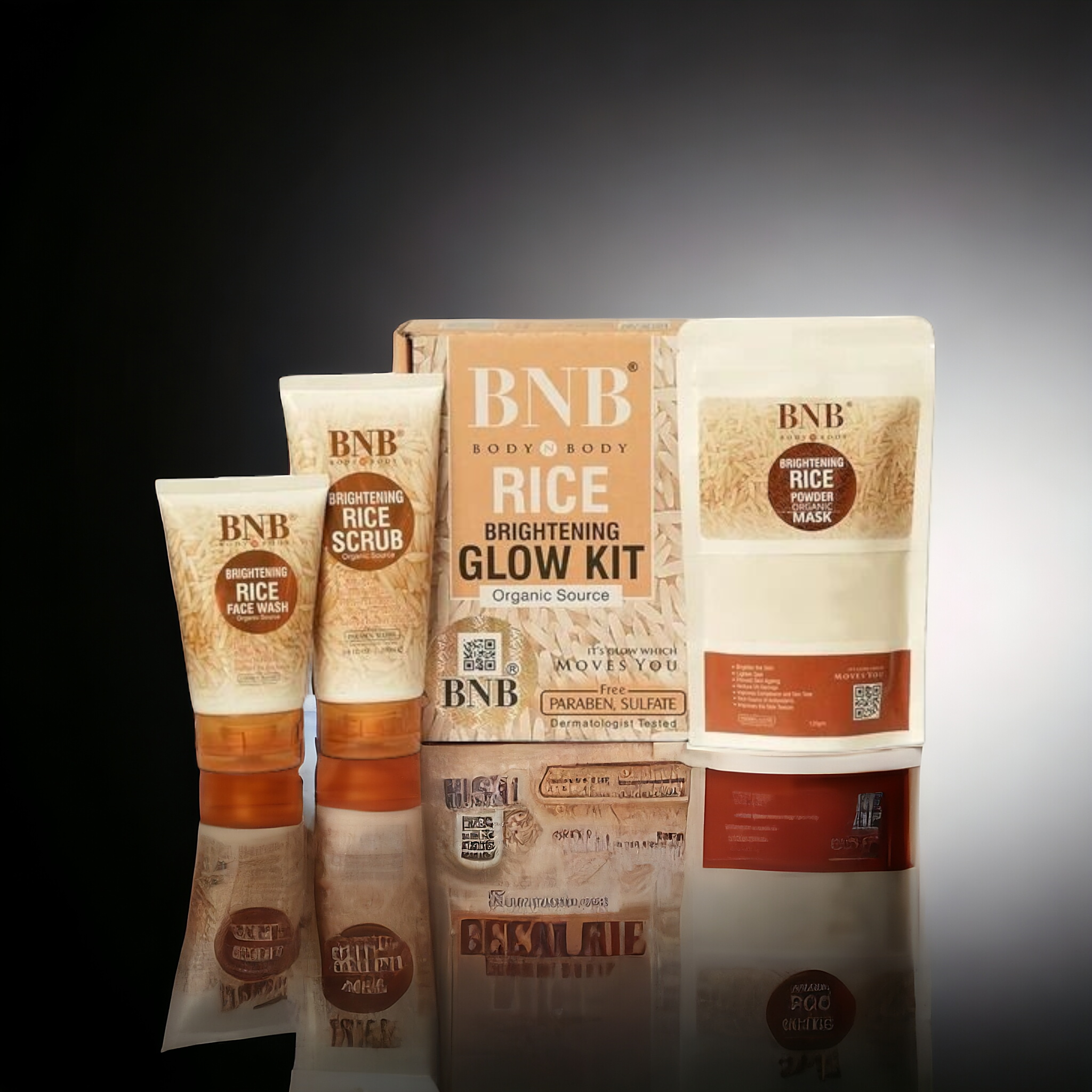 BNB Rice Extract Bright & Glow Kit ( Rice Face Wash + Rice Scrub + Rice Mask )